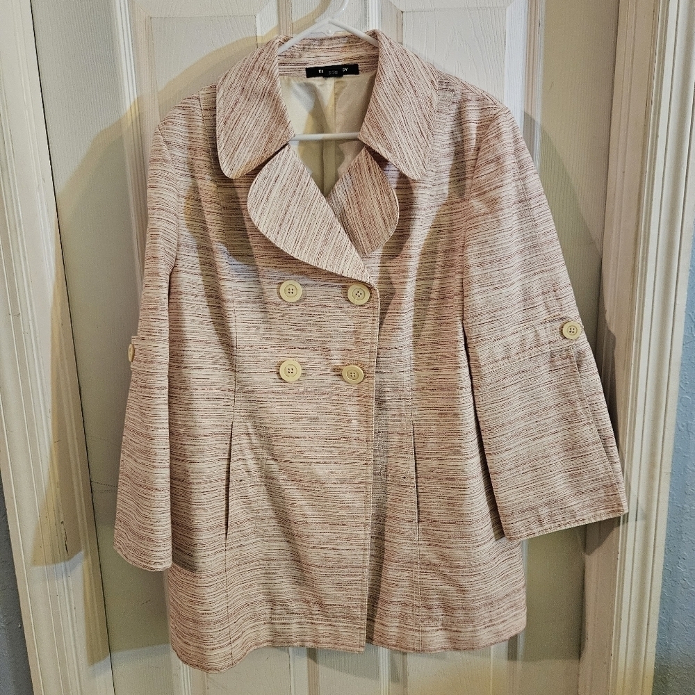 Ellen Tracy Double Breasted Cotton Jacket Red & White Size 16